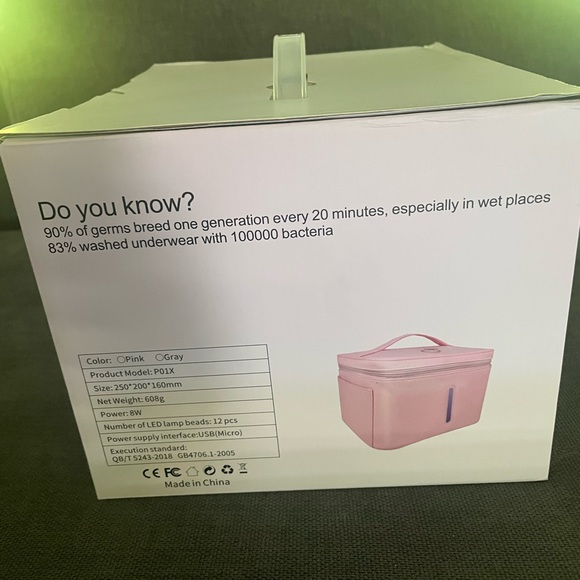 UVC LED smart portable sterilizing box. New in box. Available in pink or blue. - Picture 3 of 4